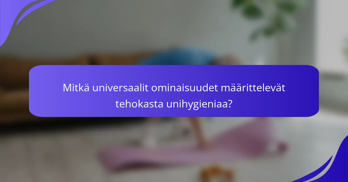 Mitkä universaalit ominaisuudet määrittelevät tehokasta unihygieniaa?